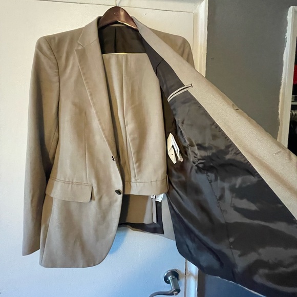 Zara Tan BirdsEye 2 piece Suit Size 40R Pants 32x31 - Picture 3 of 11